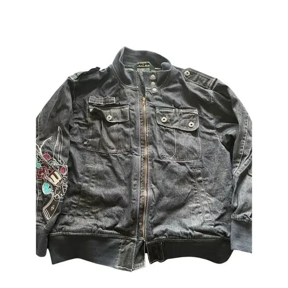 Vintage Y2K Artful Dodger Embroidered Denim Jacket Grunge Skater Size 2XL